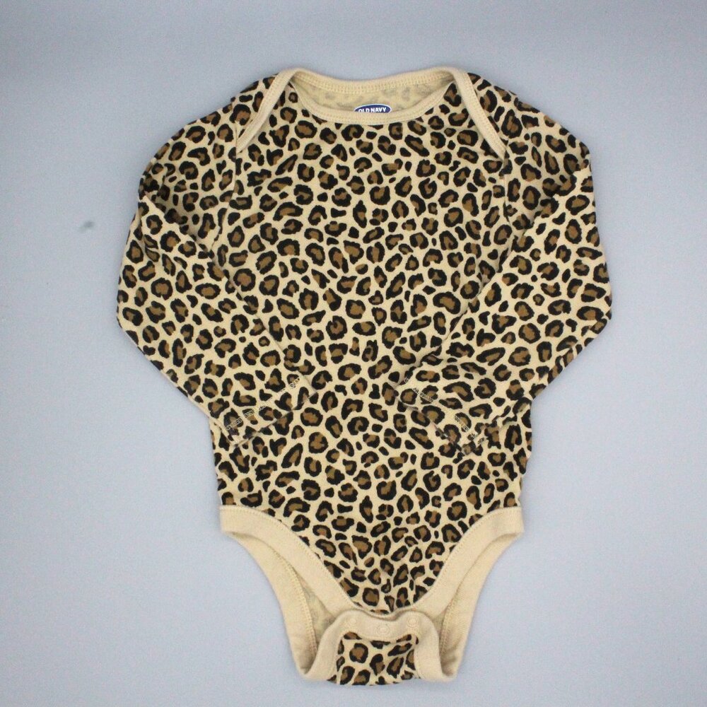 Old Navy Baby Leopard Print Long Sleeve Rib-Knit Bodysuit 12–18M